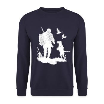 Jäger Jagen Jagd Gekritzel I - Unisex Pullover - Navy - Vorne - Alina (178cm) & Michal (187cm)
