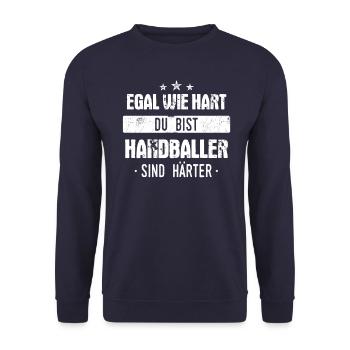 Handball Handballer Handballspieler Spruch - Unisex Pullover - Navy - Vorne - Alina (178cm) & Michal (187cm)