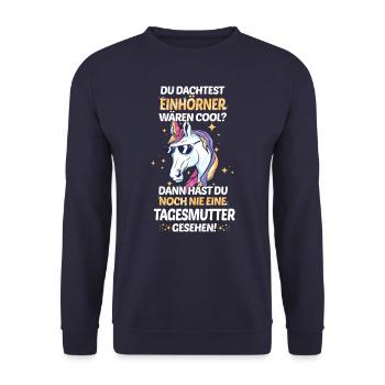 Tagesmutter Tagesmütter Erzieherin Beruf Spruch - Unisex Pullover - Navy - Vorne - Alina (178cm) & Michal (187cm)