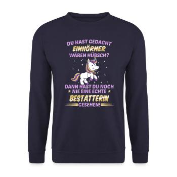 Bestatter Bestatterin Bestatten Beruf Spruch - Unisex Pullover - Navy - Vorne - Alina (178cm) & Michal (187cm)