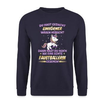 Faustball Fistball Sport Faustballer Spruch - Unisex Pullover - Navy - Vorne - Alina (178cm) & Michal (187cm)