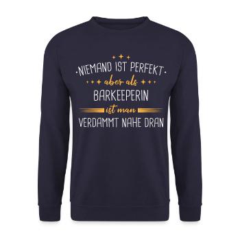 Barkeeper Kellner Barfrau Alkohol Cocktail Spruch - Unisex Pullover - Navy - Vorne - Alina (178cm) & Michal (187cm)