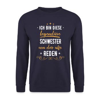 Schwester Schwestern Geschwister Familie Spruch - Unisex Pullover - Navy - Vorne - Alina (178cm) & Michal (187cm)