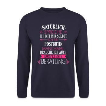 Postbotin Briefträgerin Post Paketdienst Spruch - Unisex Pullover - Navy - Vorne - Alina (178cm) & Michal (187cm)