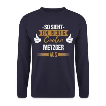 Metzger Fleischer Metzgerin Metzgerei Beruf Spruch - Unisex Pullover - Navy - Vorne - Alina (178cm) & Michal (187cm)