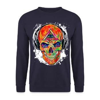 Cool DJ Music Skull Allsehende Auge Gottes 03 - Unisex Pullover - Navy - Vorne - Alina (178cm) & Michal (187cm)