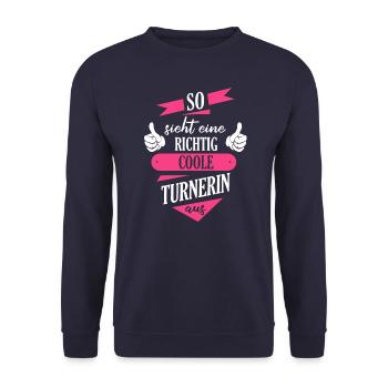 Turnen Turner Bodenturnen Geräteturnen Spruch - Unisex Pullover - Navy - Vorne - Alina (178cm) & Michal (187cm)