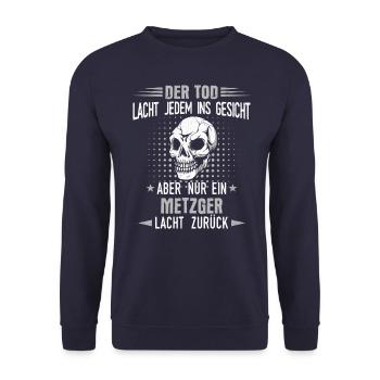 Metzger Fleischer Metzgerin Metzgerei Beruf Spruch - Unisex Pullover - Navy - Vorne - Alina (178cm) & Michal (187cm)