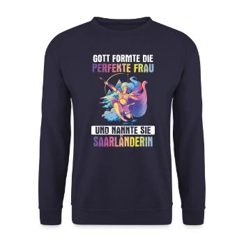 Saarland Saarländerin Saarländer Spruch - Unisex Pullover - Navy - Vorne - Alina (178cm) & Michal (187cm)