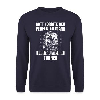 Turnen Turner Bodenturnen Geräteturnen Spruch - Unisex Pullover - Navy - Vorne - Alina (178cm) & Michal (187cm)