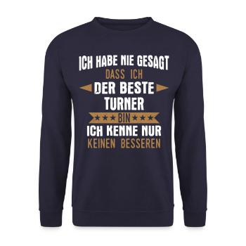 Turnen Turner Bodenturnen Geräteturnen Spruch - Unisex Pullover - Navy - Vorne - Alina (178cm) & Michal (187cm)