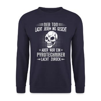 Pyrotechniker Feuerwerk Pyro Sprengmeister Spruch - Unisex Pullover - Navy - Vorne - Alina (178cm) & Michal (187cm)