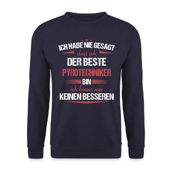 Pyrotechniker Feuerwerk Pyro Sprengmeister Spruch - Unisex Pullover - Navy - Vorne - Alina (178cm) & Michal (187cm)