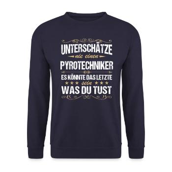 Pyrotechniker Feuerwerk Pyro Sprengmeister Spruch - Unisex Pullover - Navy - Vorne - Alina (178cm) & Michal (187cm)