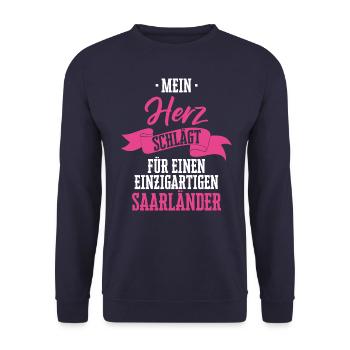 Saarland Saarländerin Saarländer Spruch - Unisex Pullover - Navy - Vorne - Alina (178cm) & Michal (187cm)