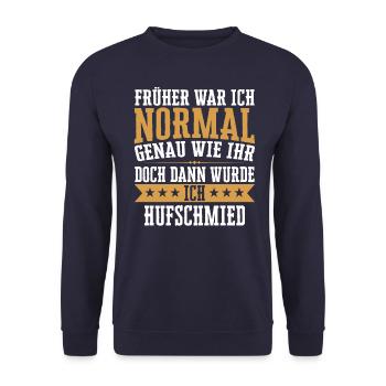 Hufschmied Hufe Schmied Tierhufen Hufeisen Spruch - Unisex Pullover - Navy - Vorne - Alina (178cm) & Michal (187cm)