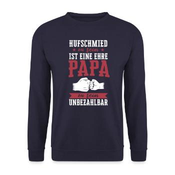 Hufschmied Hufe Schmied Tierhufen Hufeisen Spruch - Unisex Pullover - Navy - Vorne - Alina (178cm) & Michal (187cm)