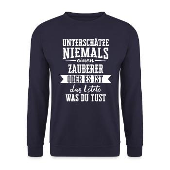 Zauberer Zaubern Magier Zaubertricks Spruch - Unisex Pullover - Navy - Vorne - Alina (178cm) & Michal (187cm)