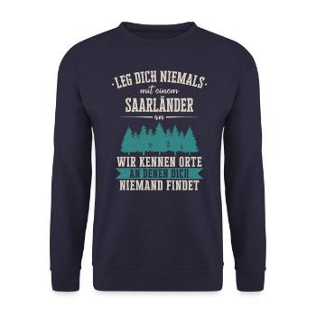 Saarland Saarländerin Saarländer Spruch - Unisex Pullover - Navy - Vorne - Alina (178cm) & Michal (187cm)