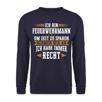Feuerwehrmann Feuerwehr Notruf 112 Beruf Spruch - Unisex Pullover - Navy - Vorne - Alina (178cm) & Michal (187cm)