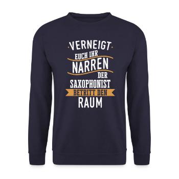 Saxophone Saxophonist Instrument Spruch - Unisex Pullover - Navy - Vorne - Alina (178cm) & Michal (187cm)