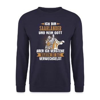 Saarland Saarländerin Saarländer Spruch - Unisex Pullover - Navy - Vorne - Alina (178cm) & Michal (187cm)