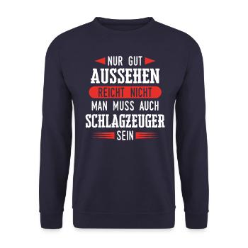Schlagzeug Schlagzeuger Drummer Instrument Spruch - Unisex Pullover - Navy - Vorne - Alina (178cm) & Michal (187cm)