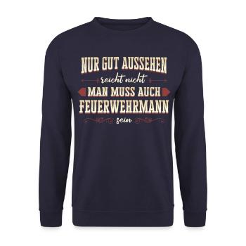 Feuerwehrmann Feuerwehr Notruf 112 Beruf Spruch - Unisex Pullover - Navy - Vorne - Alina (178cm) & Michal (187cm)