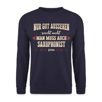 Saxophone Saxophonist Instrument Spruch - Unisex Pullover - Navy - Vorne - Alina (178cm) & Michal (187cm)