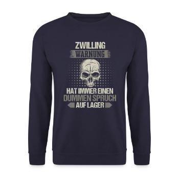 Zwilling Zwillinge Bruder Schwester Spruch - Unisex Pullover - Navy - Vorne - Alina (178cm) & Michal (187cm)