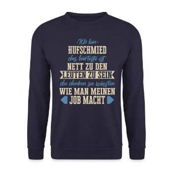 Hufschmied Hufe Schmied Tierhufen Hufeisen Spruch - Unisex Pullover - Navy - Vorne - Alina (178cm) & Michal (187cm)