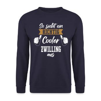 Zwilling Zwillinge Bruder Schwester Spruch - Unisex Pullover - Navy - Vorne - Alina (178cm) & Michal (187cm)