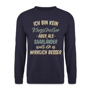 Saarland Saarländerin Saarländer Spruch - Unisex Pullover - Navy - Vorne - Alina (178cm) & Michal (187cm)