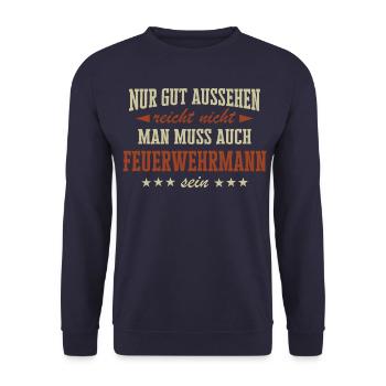 Feuerwehrmann Feuerwehr Notruf 112 Beruf Spruch - Unisex Pullover - Navy - Vorne - Alina (178cm) & Michal (187cm)