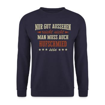 Hufschmied Hufe Schmied Tierhufen Hufeisen Spruch - Unisex Pullover - Navy - Vorne - Alina (178cm) & Michal (187cm)
