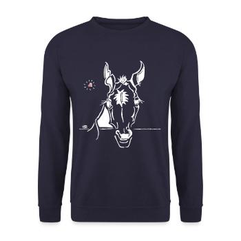Pferd weiss mit Herz - Unisex Pullover - Navy - Vorne - Alina (178cm) & Michal (187cm)
