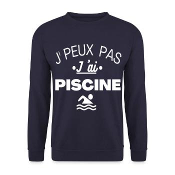 Piscine j'peux pas j' ai piscine humour cadeau - Sweat-shirt Unisexe - marine - Devant - Alina (178cm) & Michal (187cm)