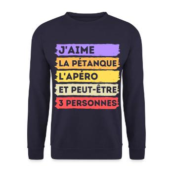 Pétanque et apéro humour phrase drôle cadeau - Sweat-shirt Unisexe - marine - Devant - Alina (178cm) & Michal (187cm)