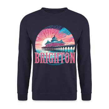 Brighton England Pier holiday sunset UK holiday fun - Unisex Sweatshirt - navy - Front - Alina (178cm) & Michal (187cm)