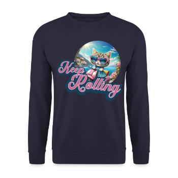 Chat Scooter Comic cat motorroller Continuez à rouler - Sweat-shirt Unisexe - marine - Devant - Alina (178cm) & Michal (187cm)