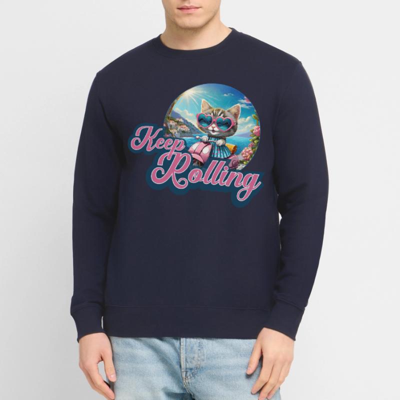 Katze Roller Comic cat motorroller Keep rolling Unisex Pullover