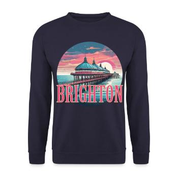 Brighton England Pier holiday sunset UK holiday fun - Unisex Sweatshirt - navy - Front - Alina (178cm) & Michal (187cm)