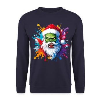 12 Zombie schreiender Weihnachtsmann Farbtropfen - Unisex Pullover - Navy - Vorne - Alina (178cm) & Michal (187cm)