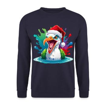 14 Zombie Möwe Meer Weihnachtsmann Farbtropfen - Unisex Pullover - Navy - Vorne - Alina (178cm) & Michal (187cm)