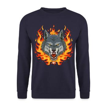 02 Wolf Fire Flames - Unisex Sweatshirt - navy - Front - Alina (178cm) & Michal (187cm)