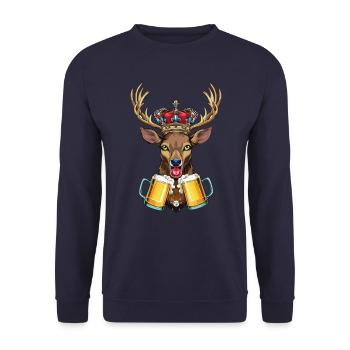 06 Hirsch zwei Mass Bier Hirschkopf Krone Prost - Unisex Pullover - Navy - Vorne - Alina (178cm) & Michal (187cm)