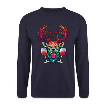 09 Party Deer Two Glasses of Wine Red Wine Cheers Star - Unisex Sweatshirt - navy - Front - Alina (178cm) & Michal (187cm)