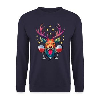 10 Deer Two Glasses of Wine Red Wine Drinker Cheers - Unisex Sweatshirt - navy - Front - Alina (178cm) & Michal (187cm)