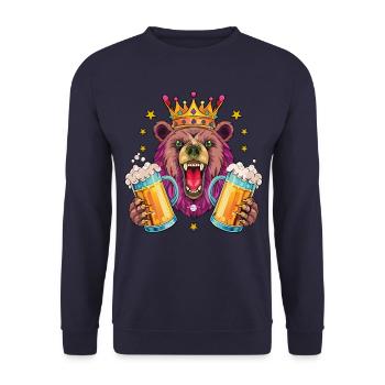 11 Bear King Couronne Deux Chopes de bière de masse Cheers - Sweat-shirt Unisexe - marine - Devant - Alina (178cm) & Michal (187cm)