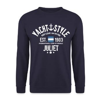Yacht style Keep clear i am on fire, code Juliet - Unisex Sweatshirt - navy - Front - Alina (178cm) & Michal (187cm)